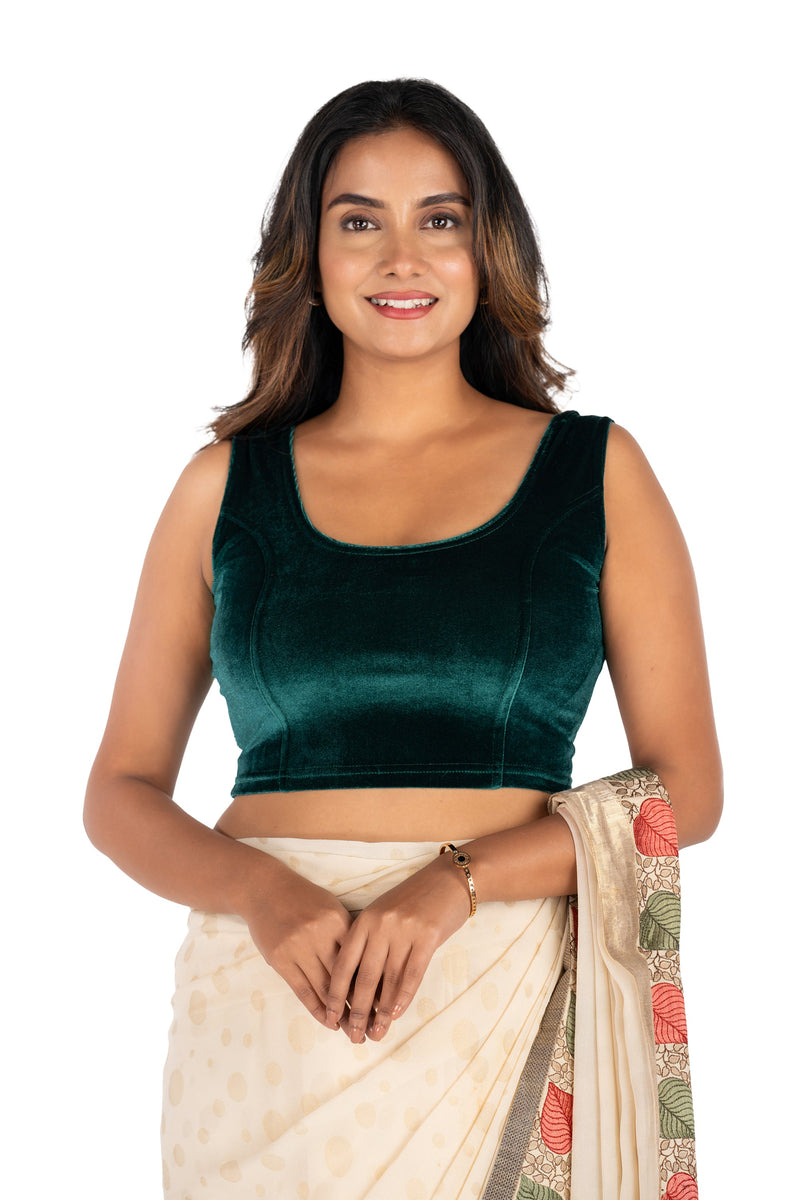 Abhi Velvet Readymade Saree Blouse for Women- Sleeveless,U-Neck, Regular-fit, Stretchable, Pull-on Style