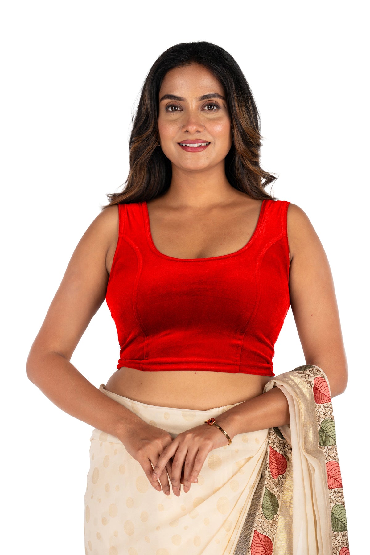 Abhi Velvet Readymade Saree Blouse for Women- Sleeveless,U-Neck, Regular-fit, Stretchable, Pull-on Style