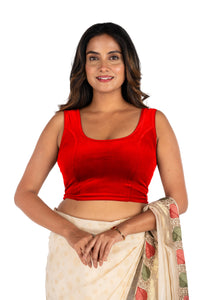 Abhi Velvet Readymade Saree Blouse for Women- Sleeveless,U-Neck, Regular-fit, Stretchable, Pull-on Style
