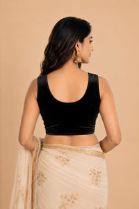 Abhi Women's  Velvet Sleeveless Stretchable Readymade Blouse | Soft Premium Ethnic Blouse I