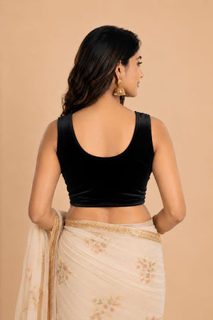 Abhi Women's  Velvet Sleeveless Stretchable Readymade Blouse | Soft Premium Ethnic Blouse I