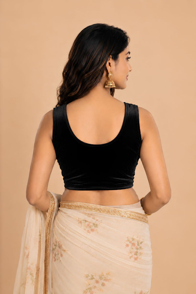 Abhi Women's Velvet Sleeveless Stretchable Readymade Blouse | Soft Premium Ethnic Blouse I