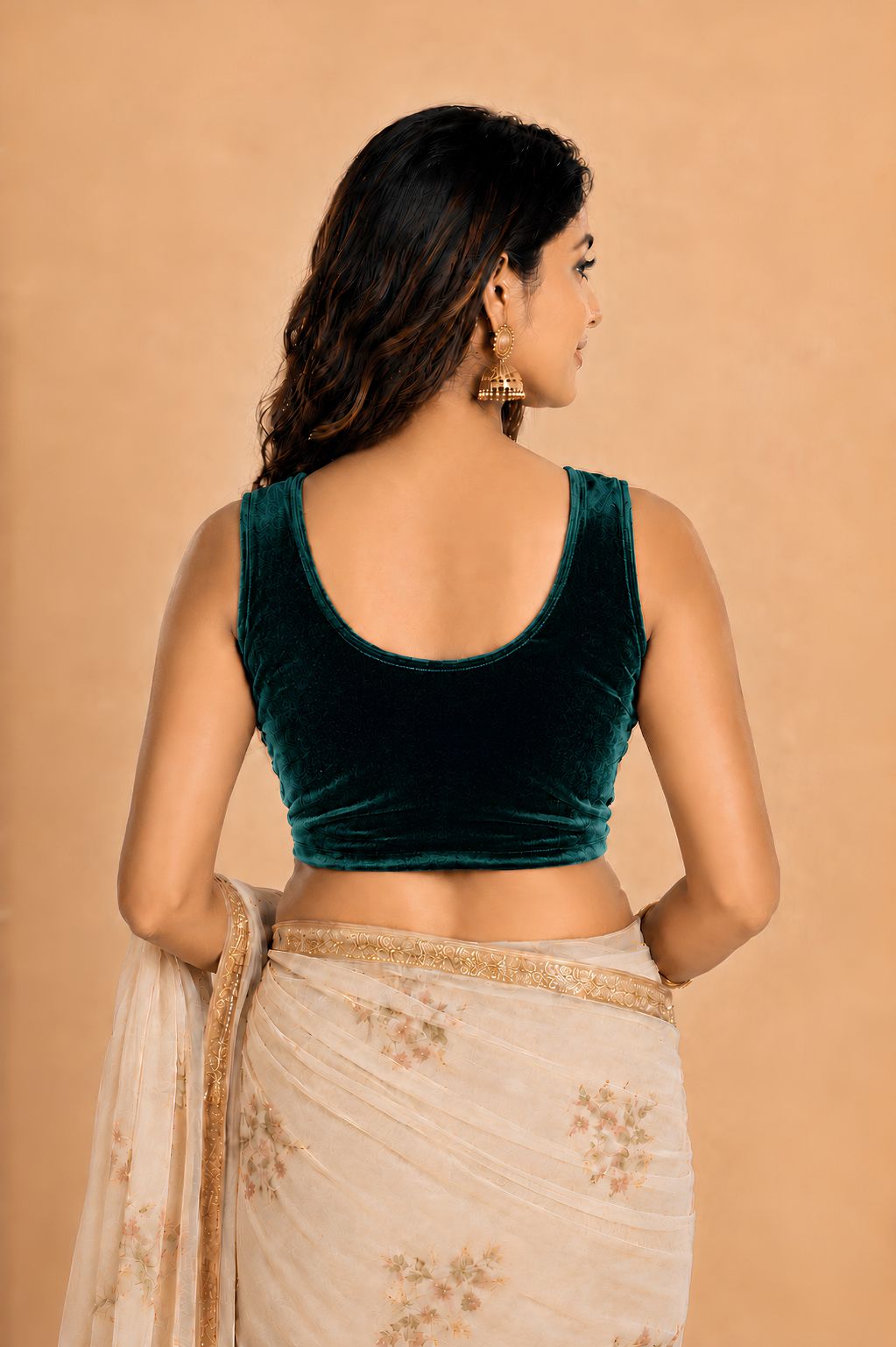 Abhi Women's  Velvet Sleeveless Stretchable Readymade Blouse | Soft Premium Ethnic Blouse I