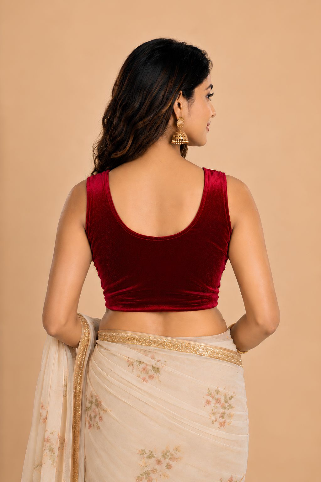Abhi Women's  Velvet Sleeveless Stretchable Readymade Blouse | Soft Premium Ethnic Blouse I