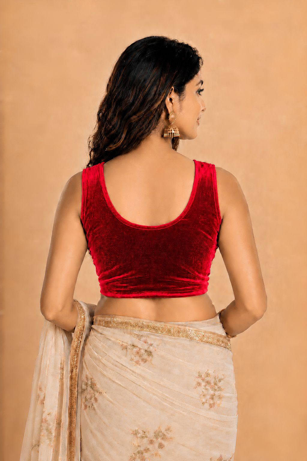 Abhi Women's  Velvet Sleeveless Stretchable Readymade Blouse | Soft Premium Ethnic Blouse I