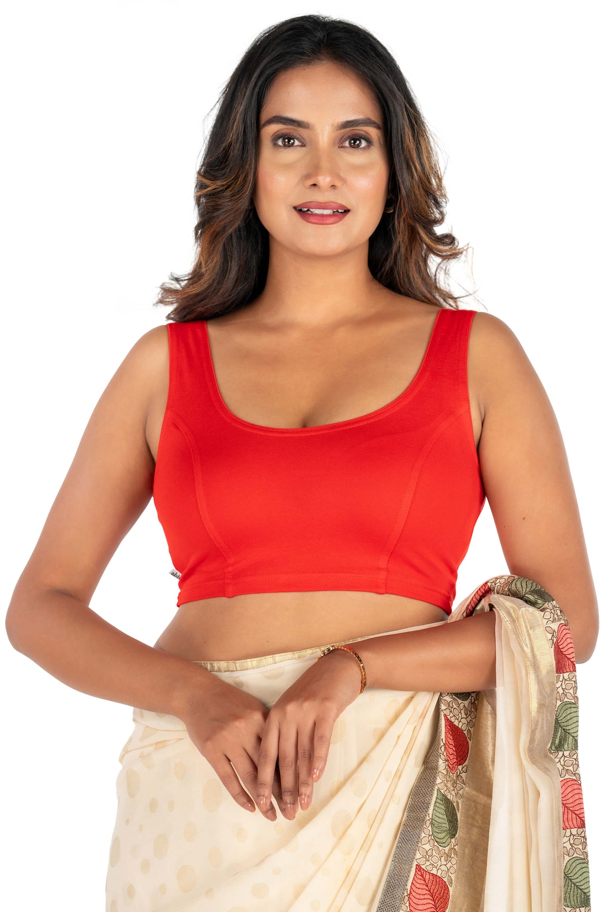 Abhi Cotton Readymade Saree Blouse for Women- Sleeveless, U-Neck, Regular-fit, Stretchable, Pull-on Style Red
