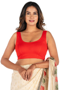 Abhi Cotton Readymade Saree Blouse for Women- Sleeveless, U-Neck, Regular-fit, Stretchable, Pull-on Style Red