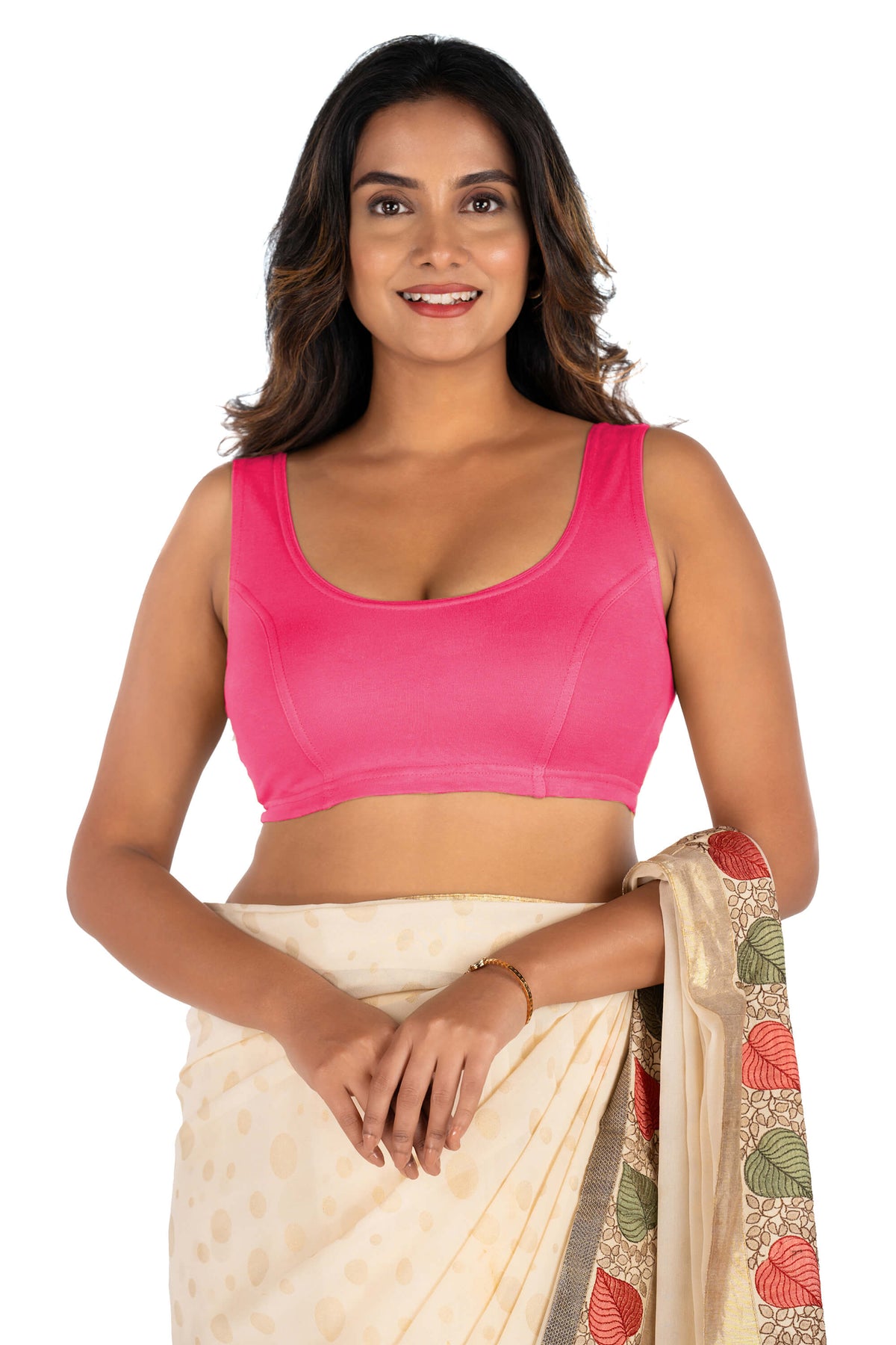 Abhi Cotton Readymade Saree Blouse for Women- Sleeveless, U-Neck, Regular-fit, Stretchable, Pull-on Style