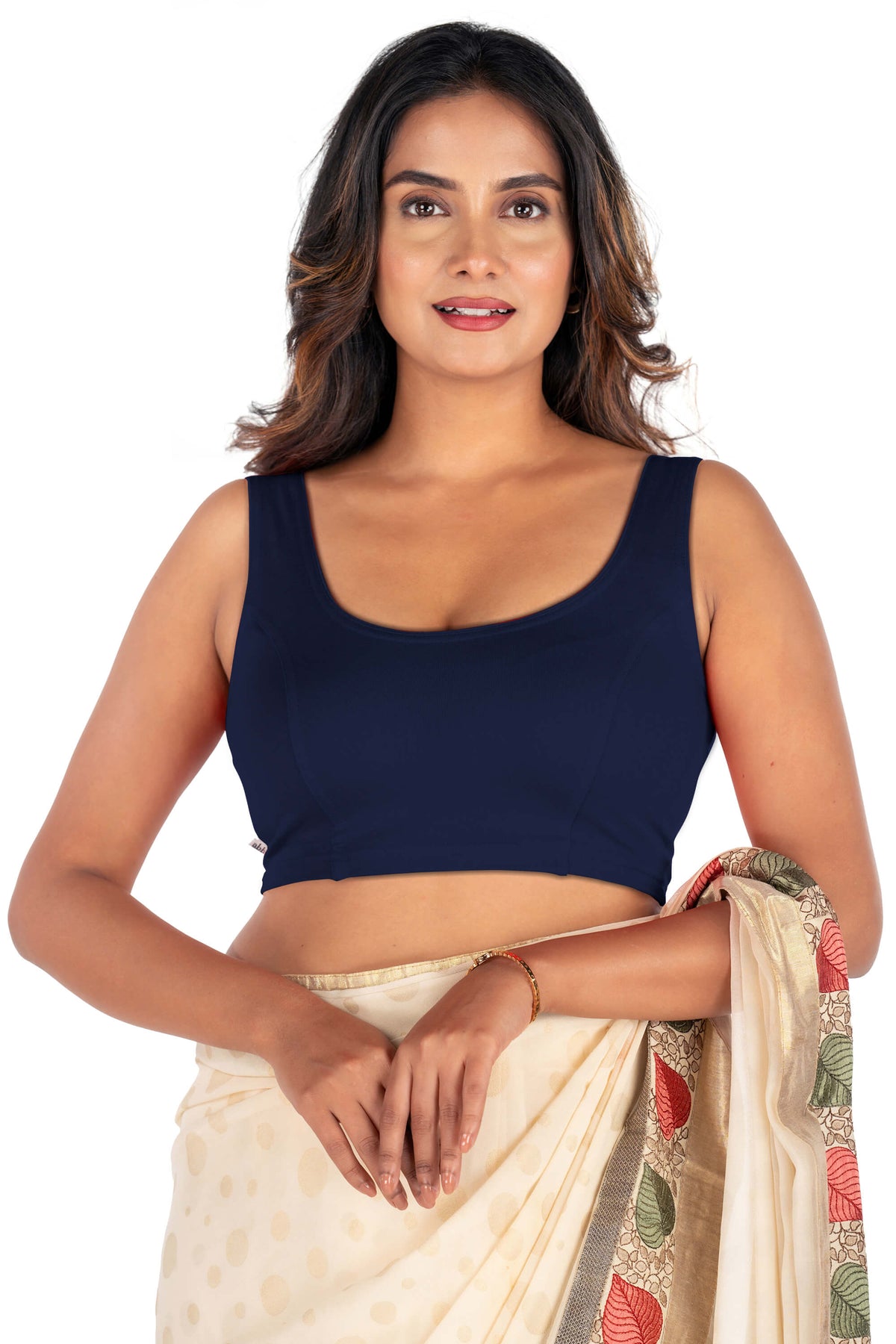 Abhi Cotton Readymade Saree Blouse for Women- Sleeveless, U-Neck, Regular-fit, Stretchable, Pull-on Style Denim blue