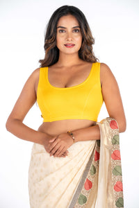 Abhi Cotton Readymade Saree Blouse for Women- Sleeveless, U-Neck, Regular-fit, Stretchable, Pull-on Style