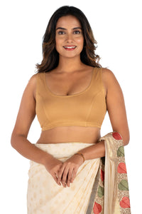 Abhi Cotton Readymade Saree Blouse for Women- Sleeveless, U-Neck, Regular-fit, Stretchable, Pull-on Style Beige
