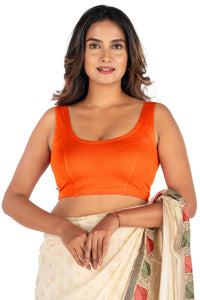 Abhi Cotton Readymade Saree Blouse for Women- Sleeveless, U-Neck, Regular-fit, Stretchable, Pull-on Style Orange