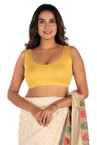 Abhi Cotton Readymade Saree Blouse for Women- Sleeveless, U-Neck, Regular-fit, Stretchable, Pull-on Style Fizzy Peach