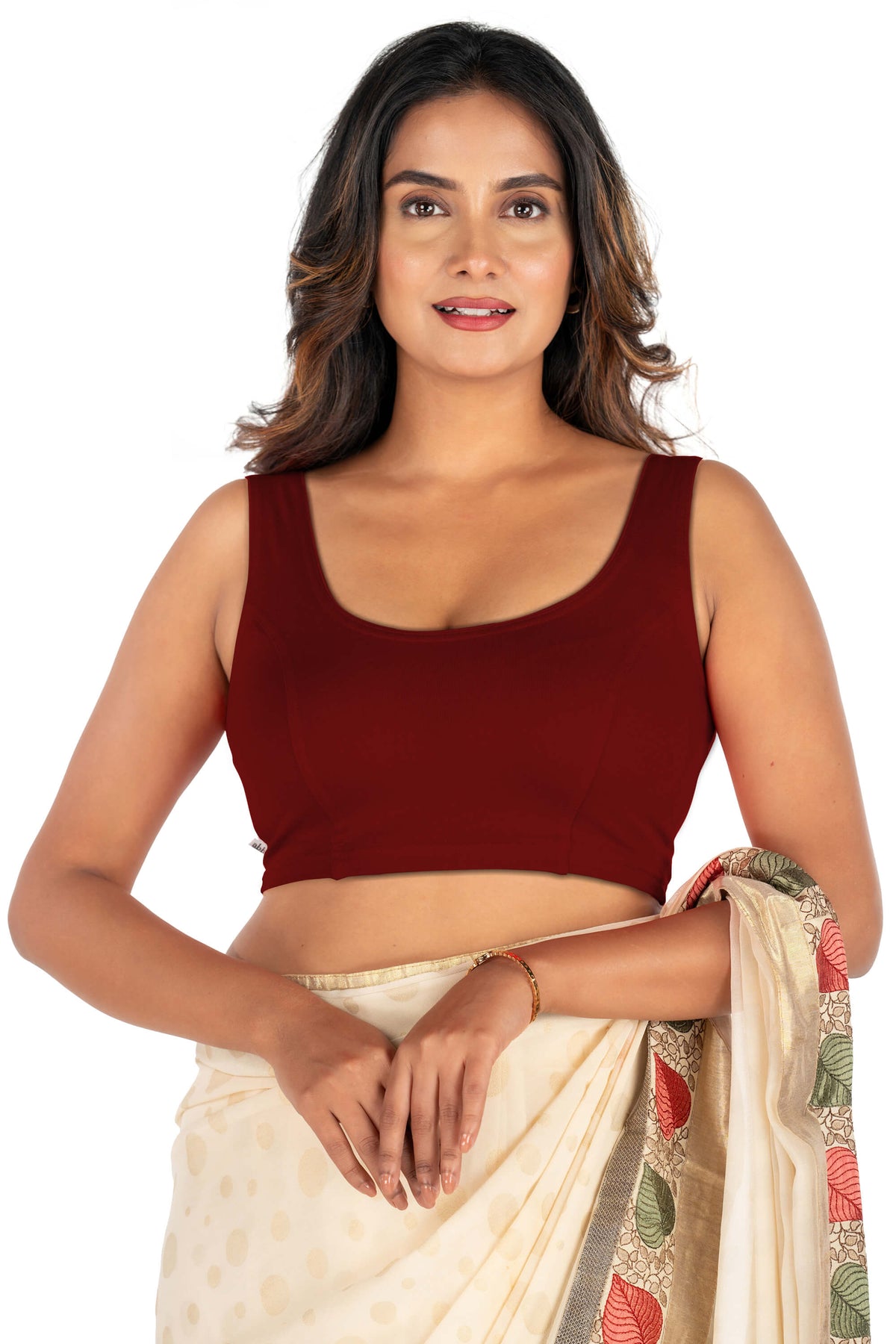 Abhi Cotton Readymade Saree Blouse for Women- Sleeveless, U-Neck, Regular-fit, Stretchable, Pull-on Style Maroon