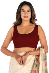Abhi Cotton Readymade Saree Blouse for Women- Sleeveless, U-Neck, Regular-fit, Stretchable, Pull-on Style Maroon
