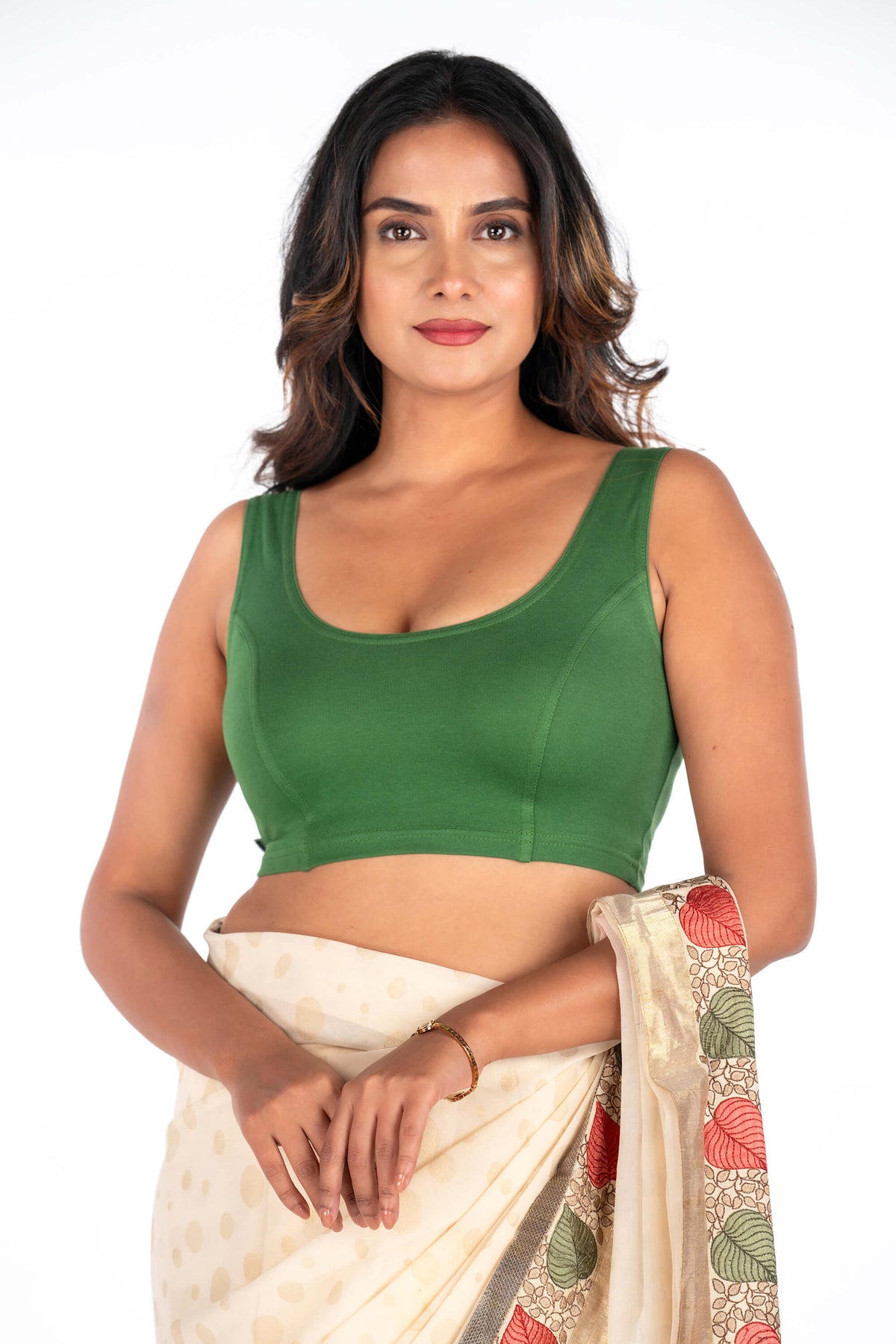 Abhi Cotton Readymade Saree Blouse for Women- Sleeveless, U-Neck, Regular-fit, Stretchable, Pull-on Style