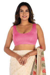 Abhi Cotton Readymade Saree Blouse for Women- Sleeveless, U-Neck, Regular-fit, Stretchable, Pull-on Style Pink
