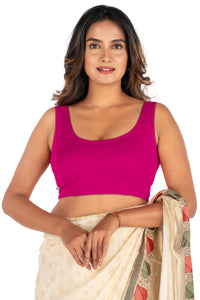 Abhi Cotton Readymade Saree Blouse for Women- Sleeveless, U-Neck, Regular-fit, Stretchable, Pull-on Style