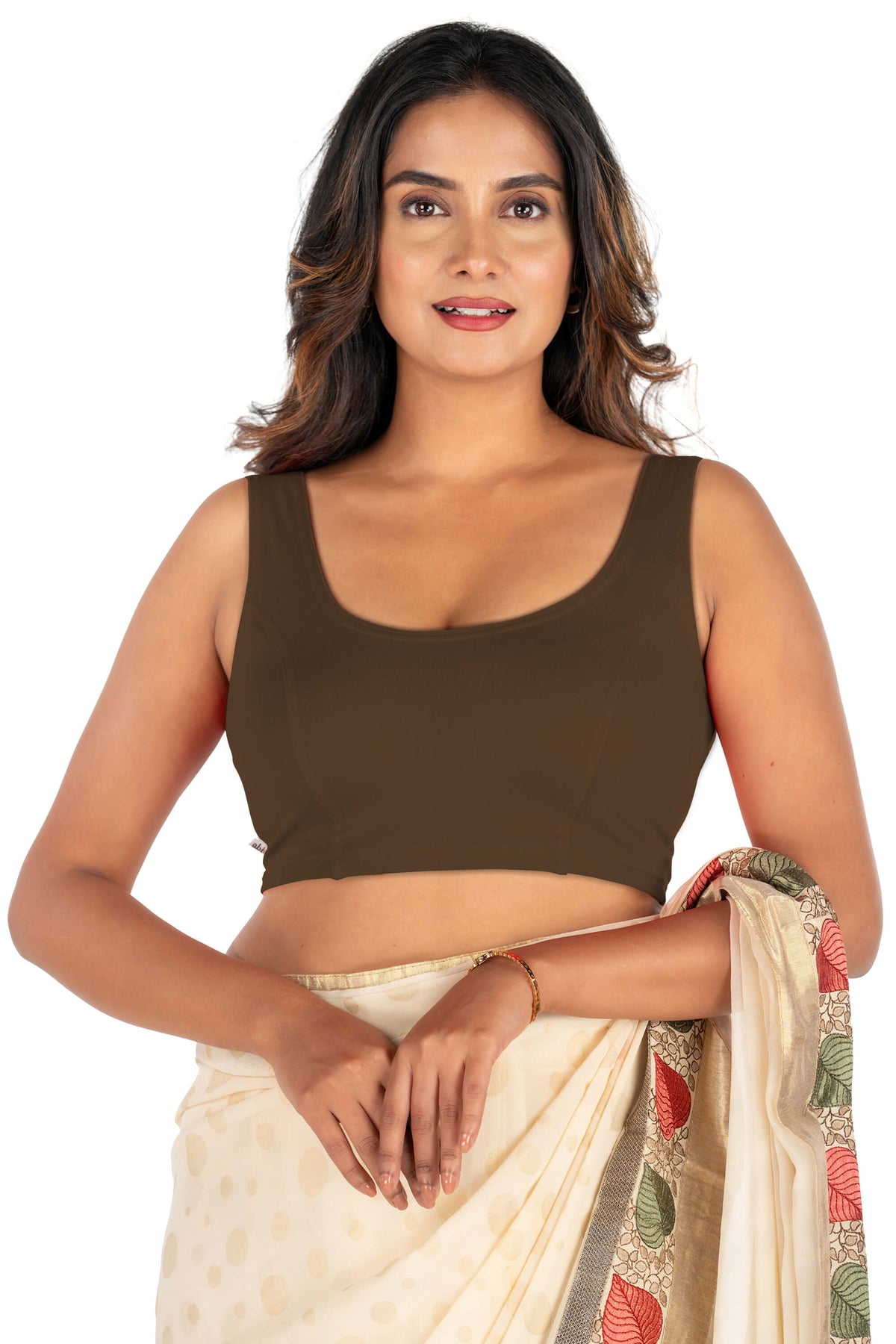 Abhi Cotton Readymade Saree Blouse for Women- Sleeveless, U-Neck, Regular-fit, Stretchable, Pull-on Style
