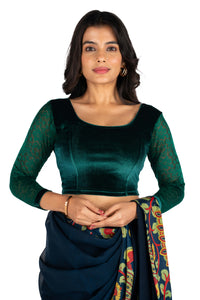 jmd227 Blouse Bottle Green Velvet