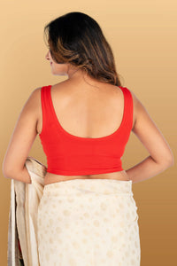 Abhi Cotton Readymade Saree Blouse for Women- Sleeveless, U-Neck, Regular-fit, Stretchable, Pull-on Style