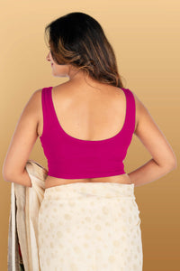 Abhi Cotton Readymade Saree Blouse for Women- Sleeveless, U-Neck, Regular-fit, Stretchable, Pull-on Style