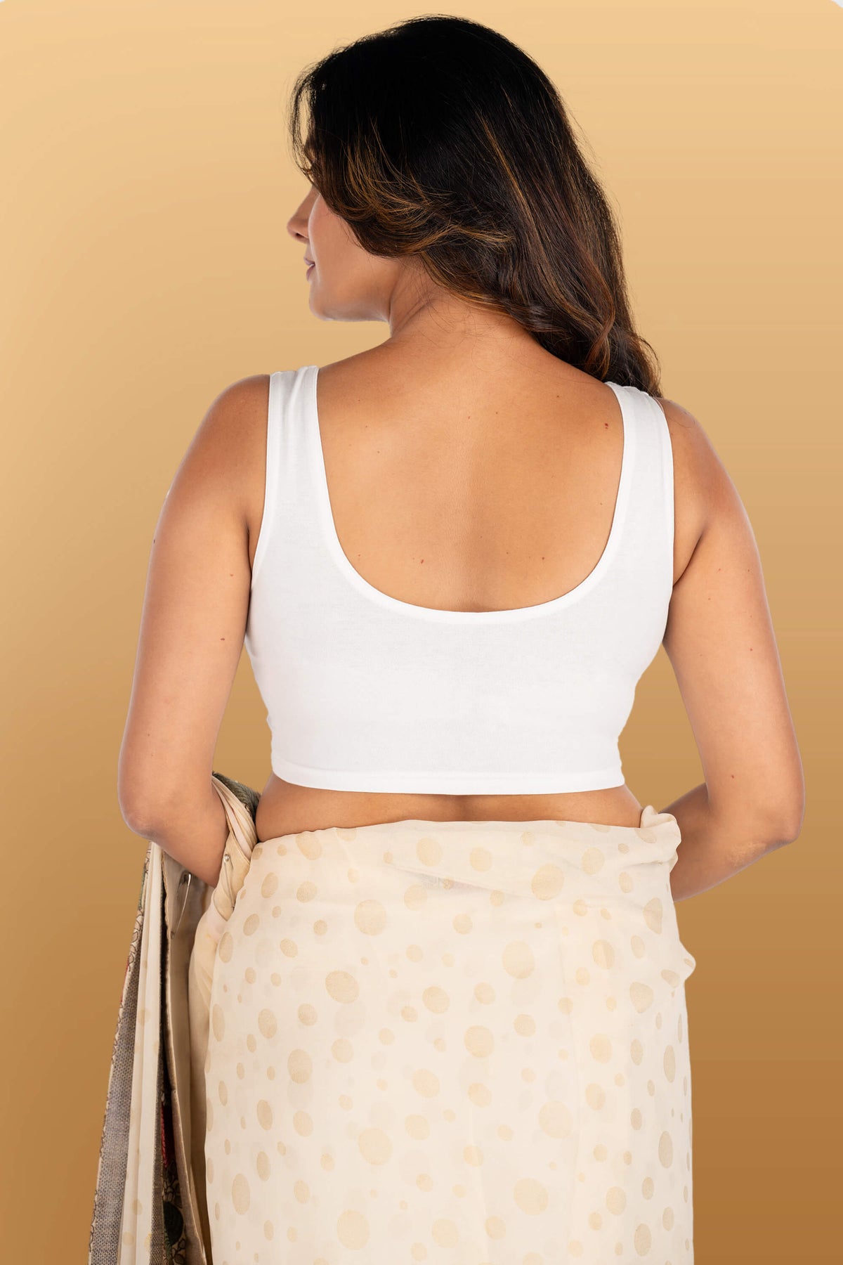 Abhi Cotton Readymade Saree Blouse for Women- Sleeveless, U-Neck, Regular-fit, Stretchable, Pull-on Style