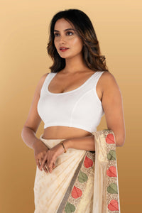 Abhi Cotton Readymade Saree Blouse for Women- Sleeveless, U-Neck, Regular-fit, Stretchable, Pull-on Style