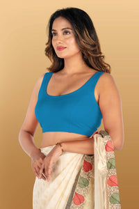Abhi Cotton Readymade Saree Blouse for Women- Sleeveless, U-Neck, Regular-fit, Stretchable, Pull-on Style