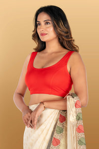 Abhi Cotton Readymade Saree Blouse for Women- Sleeveless, U-Neck, Regular-fit, Stretchable, Pull-on Style