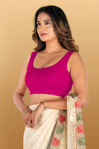Abhi Cotton Readymade Saree Blouse for Women- Sleeveless, U-Neck, Regular-fit, Stretchable, Pull-on Style