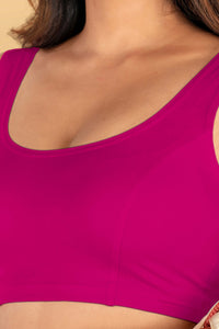 Abhi Cotton Readymade Saree Blouse for Women- Sleeveless, U-Neck, Regular-fit, Stretchable, Pull-on Style