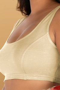 Abhi Cotton Readymade Saree Blouse for Women- Sleeveless, U-Neck, Regular-fit, Stretchable, Pull-on Style
