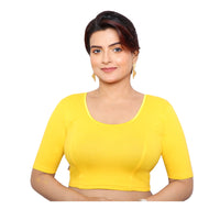 Abhi Cotton Readymade Saree Blouse for Women- Half Sleeves, U-Neck, Regular-fit, Stretchable, Pull-on Style