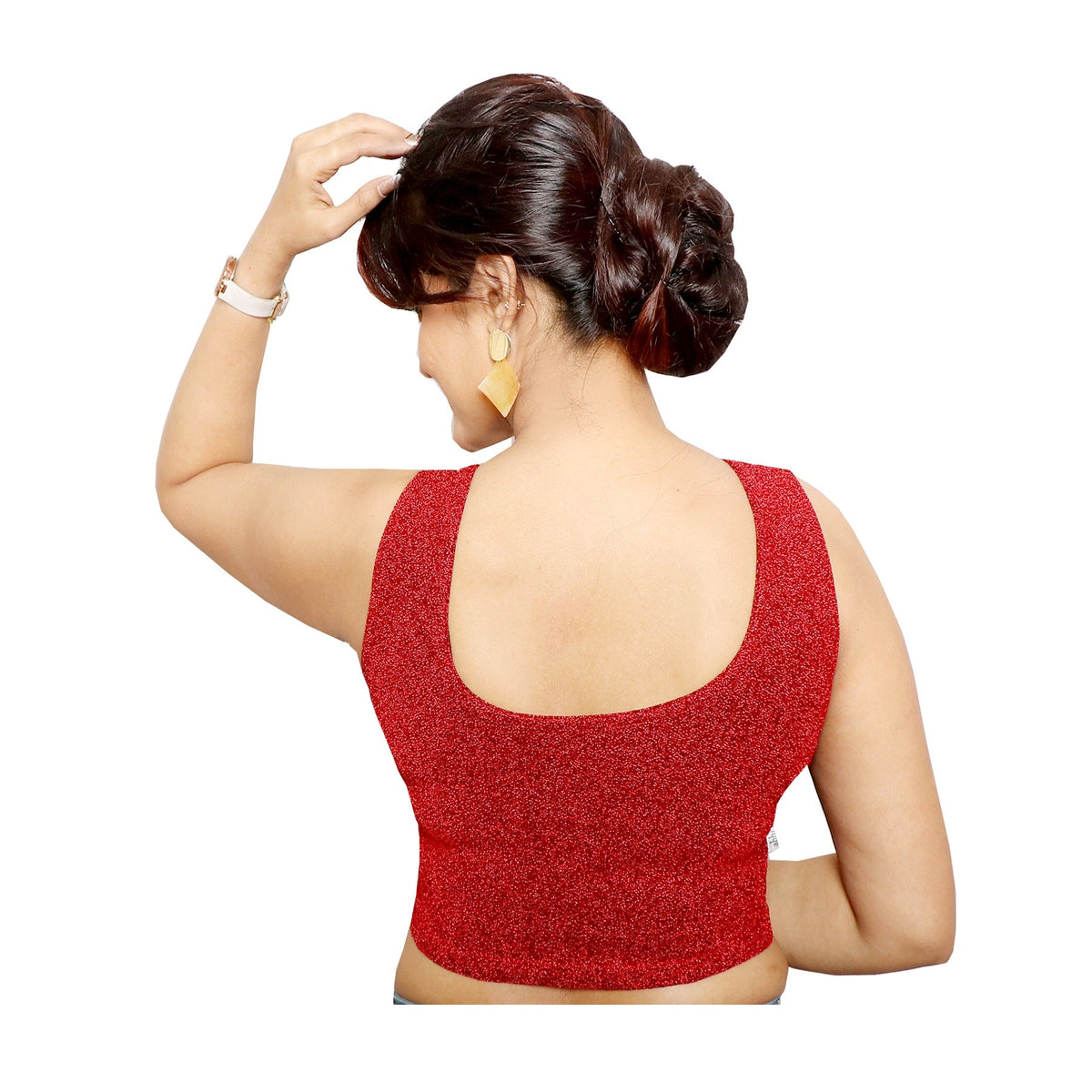Abhi Cotton Readymade Saree Blouse for Women- 3/4 Sleeve, Round Neck, Regular-fit, Stretchable, Pull-on StyleAbhi Golden Glitter Readymade Saree Blouse for Women- Sleeveless, Round Neck, Regular-fit, Stretchable, Pull-on Style