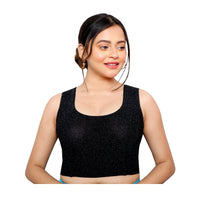 Abhi Cotton Readymade Saree Blouse for Women- 3/4 Sleeve, Round Neck, Regular-fit, Stretchable, Pull-on StyleAbhi Golden Glitter Readymade Saree Blouse for Women- Sleeveless, Round Neck, Regular-fit, Stretchable, Pull-on Style