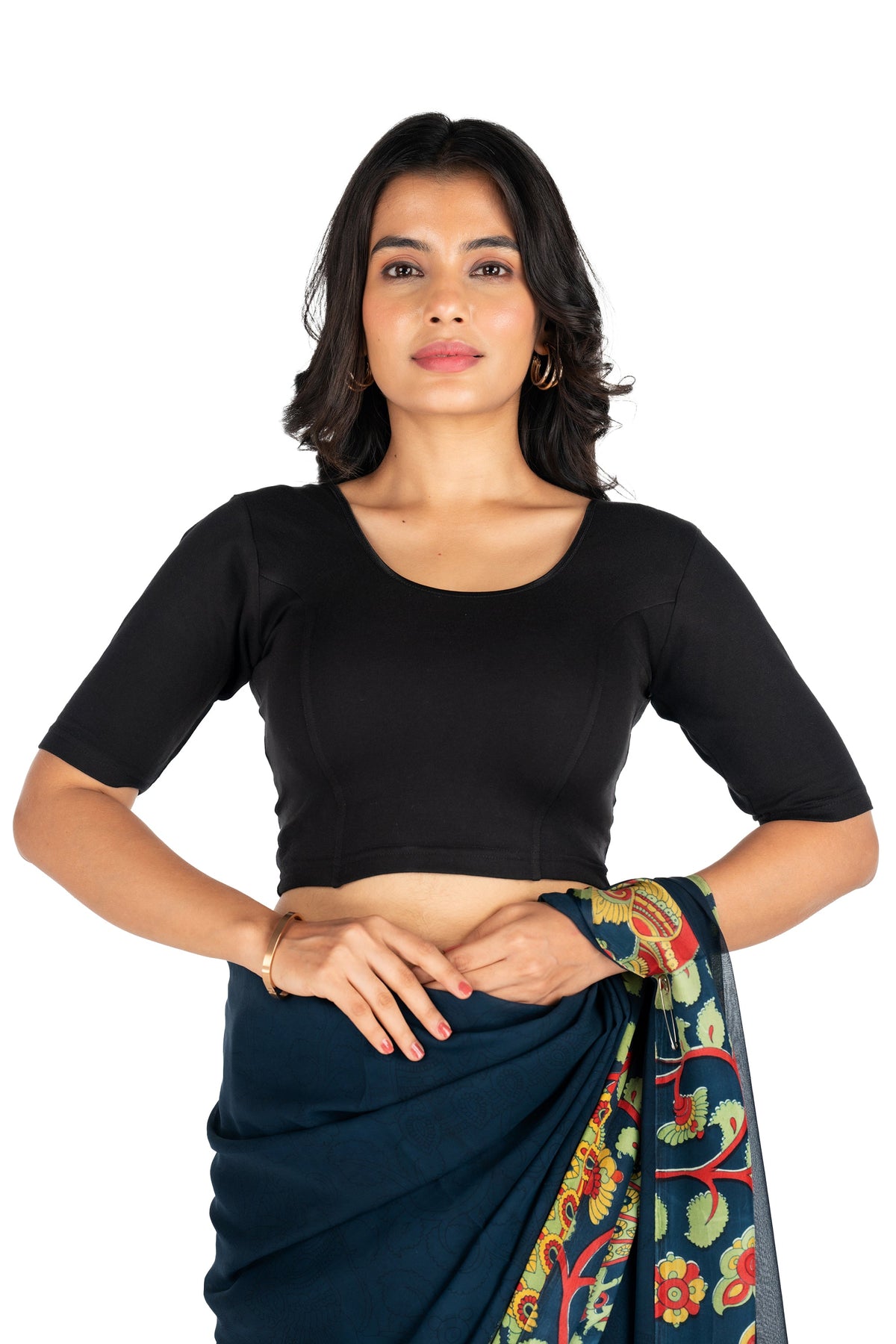 Abhi Cotton Readymade Saree Blouse for Women- Half Sleeves, U-Neck, Regular-fit, Stretchable, Pull-on Style