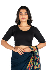 Abhi Cotton Readymade Saree Blouse for Women- Half Sleeves, U-Neck, Regular-fit, Stretchable, Pull-on Style