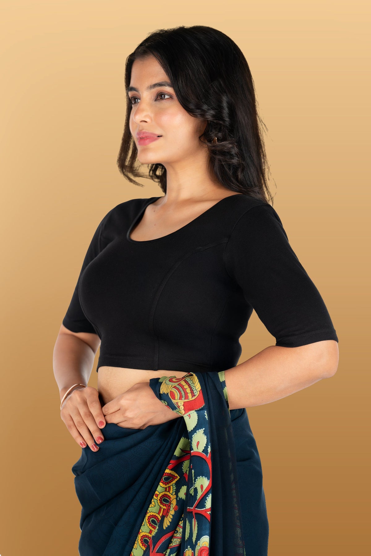 Abhi Cotton Readymade Saree Blouse for Women- Half Sleeves, U-Neck, Regular-fit, Stretchable, Pull-on Style