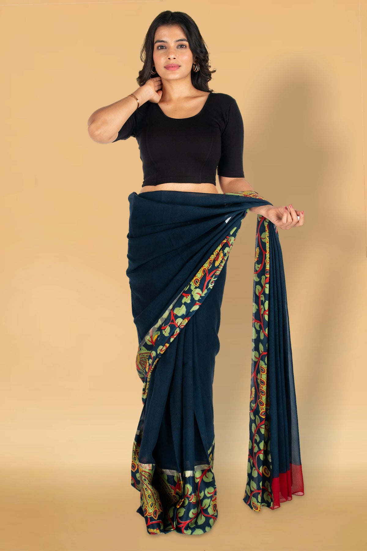 Abhi Cotton Readymade Saree Blouse for Women- Half Sleeves, U-Neck, Regular-fit, Stretchable, Pull-on Style