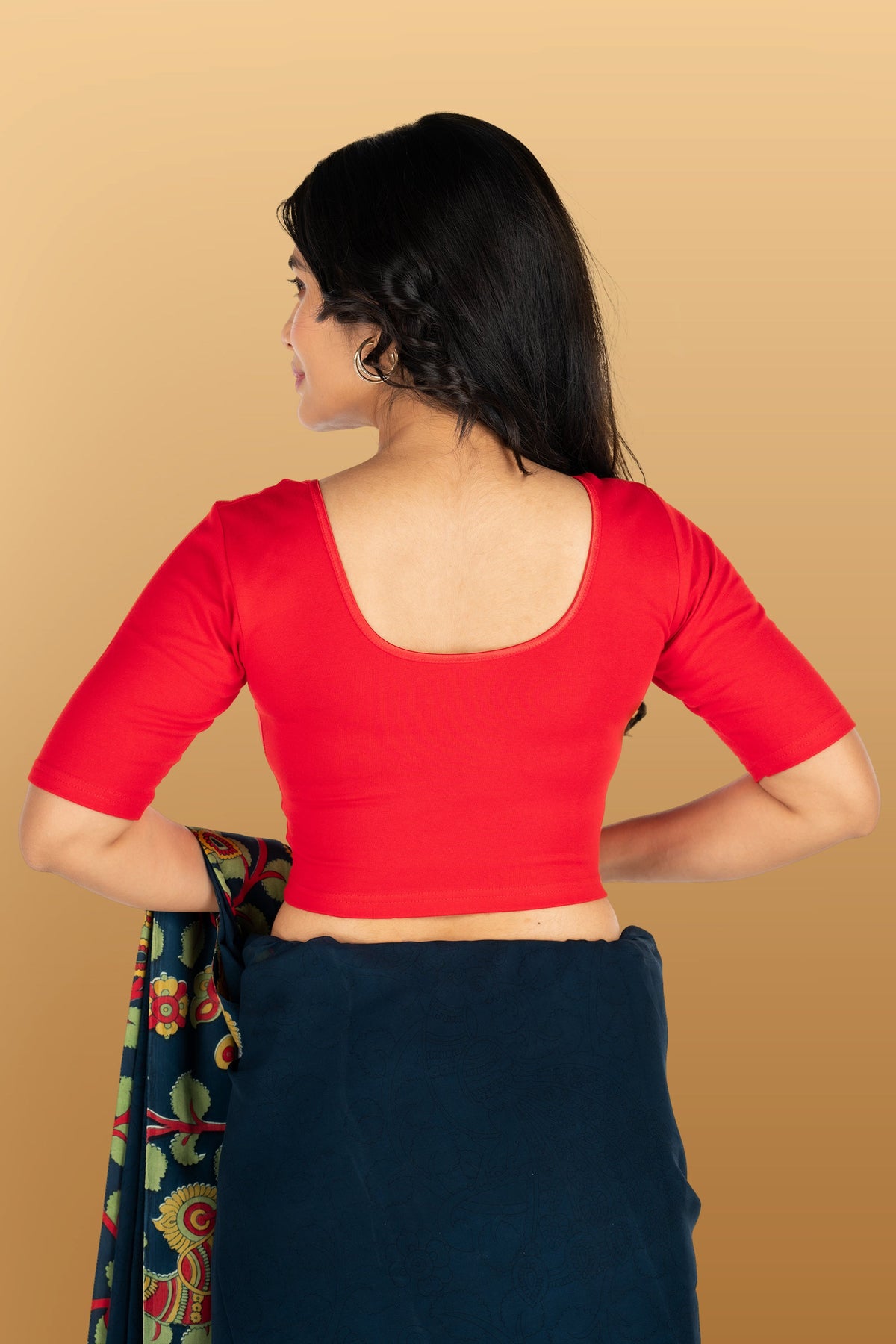 Abhi Cotton Readymade Saree Blouse for Women- Half Sleeves, U-Neck, Regular-fit, Stretchable, Pull-on Style
