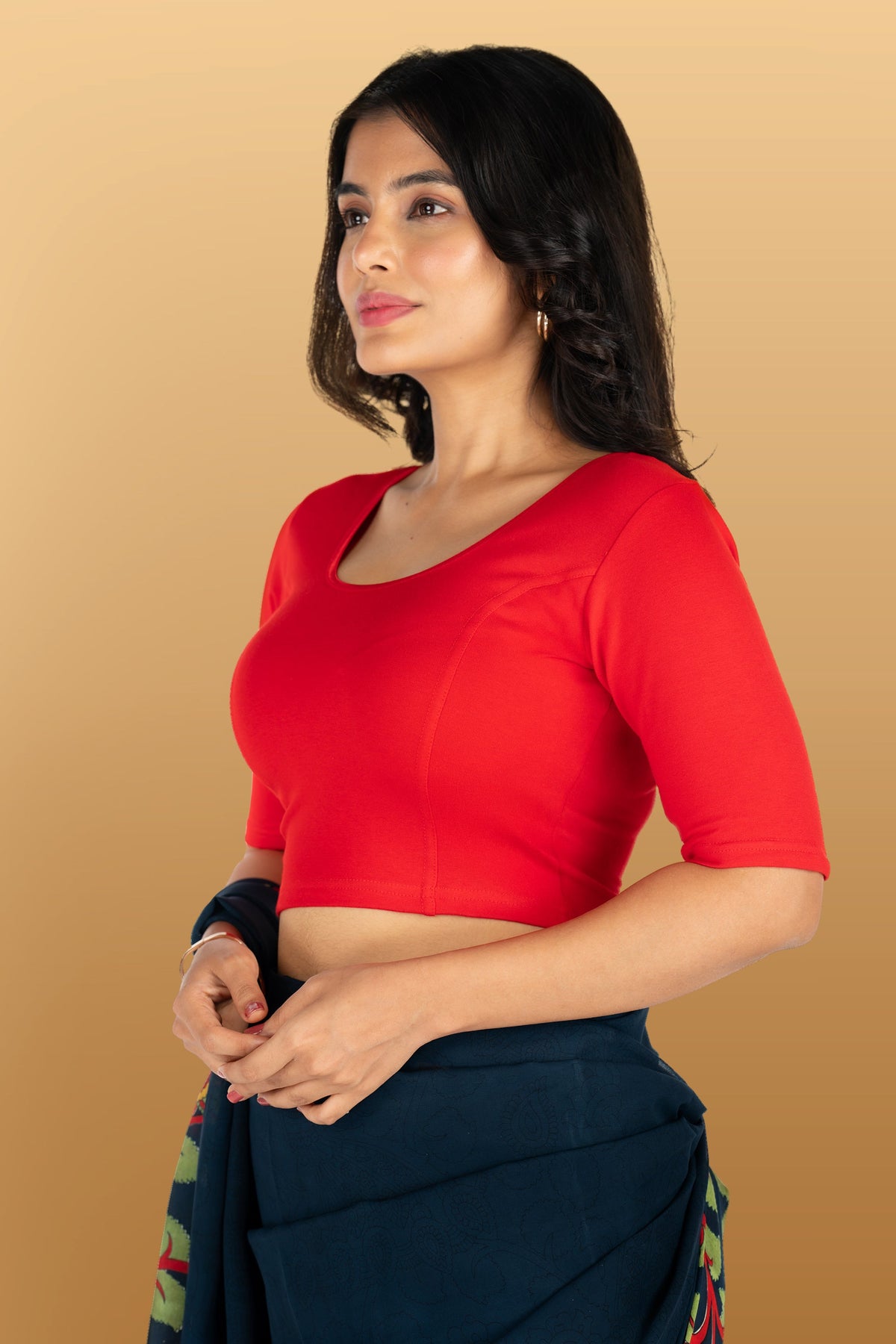 Abhi Cotton Readymade Saree Blouse for Women- Half Sleeves, U-Neck, Regular-fit, Stretchable, Pull-on Style