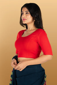 Abhi Cotton Readymade Saree Blouse for Women- Half Sleeves, U-Neck, Regular-fit, Stretchable, Pull-on Style