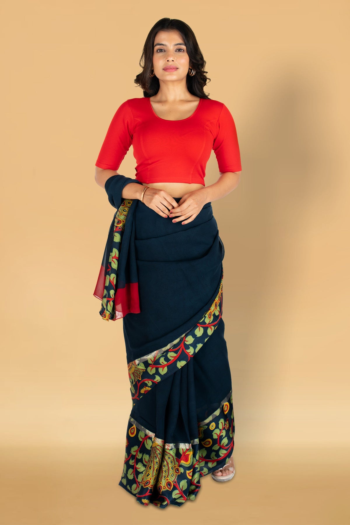 Abhi Cotton Readymade Saree Blouse for Women- Half Sleeves, U-Neck, Regular-fit, Stretchable, Pull-on Style
