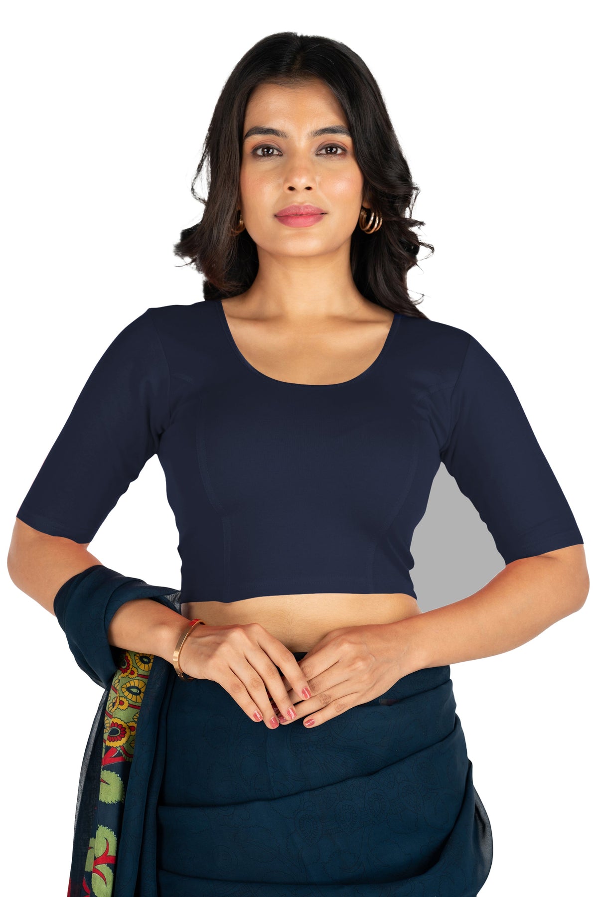 Abhi Cotton Readymade Saree Blouse for Women- Half Sleeves, U-Neck, Regular-fit, Stretchable, Pull-on Style