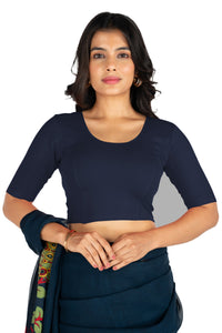 Abhi Cotton Readymade Saree Blouse for Women- Half Sleeves, U-Neck, Regular-fit, Stretchable, Pull-on Style