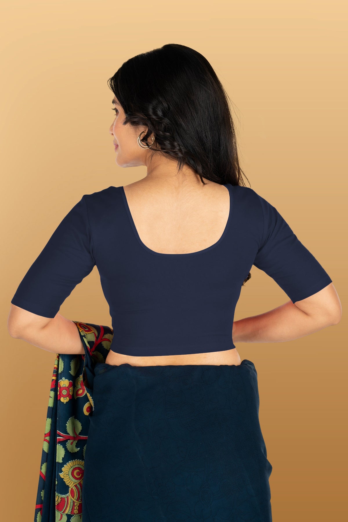 Abhi Cotton Readymade Saree Blouse for Women- Half Sleeves, U-Neck, Regular-fit, Stretchable, Pull-on Style