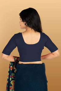 Abhi Cotton Readymade Saree Blouse for Women- Half Sleeves, U-Neck, Regular-fit, Stretchable, Pull-on Style