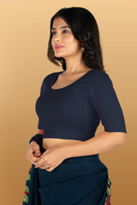 Abhi Cotton Readymade Saree Blouse for Women- Half Sleeves, U-Neck, Regular-fit, Stretchable, Pull-on Style