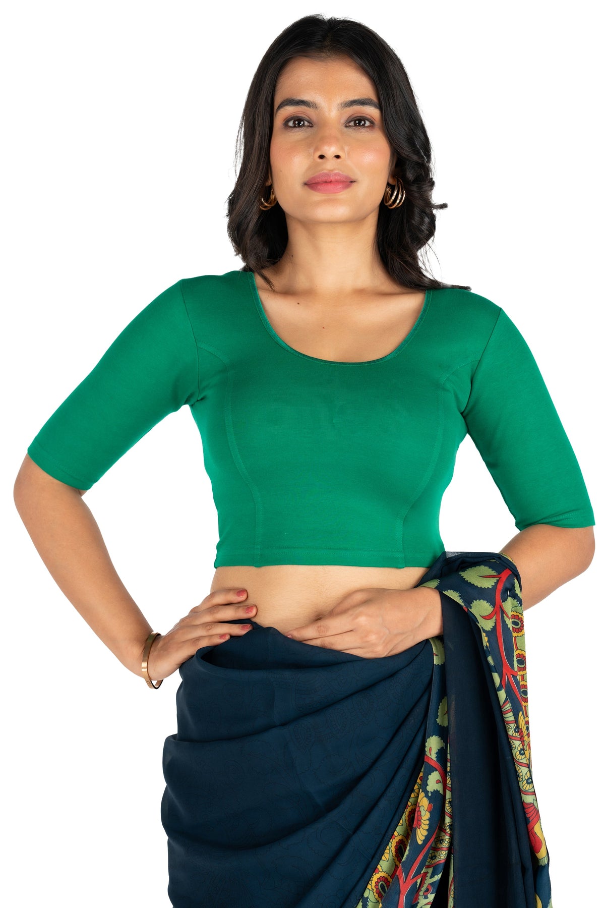Abhi Cotton Readymade Saree Blouse for Women- Half Sleeves, U-Neck, Regular-fit, Stretchable, Pull-on Style